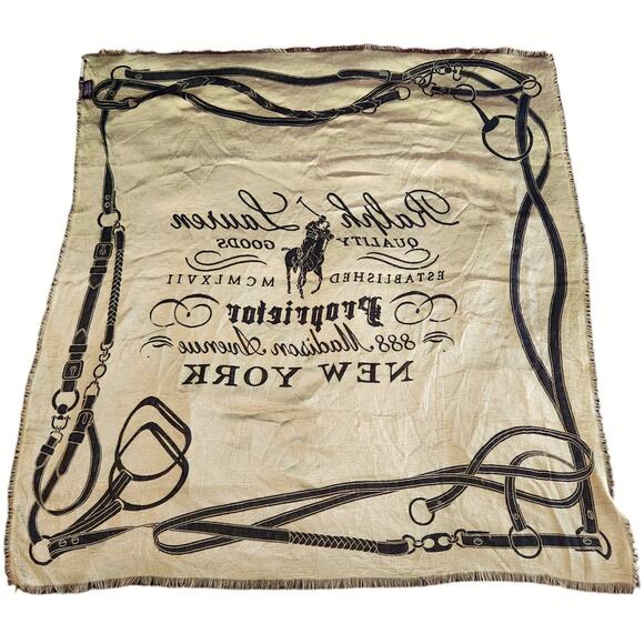 RALPH LAUREN PURPLE LABEL cashmere wool signature scarf wrap shawl black gold - Picture 2 of 12